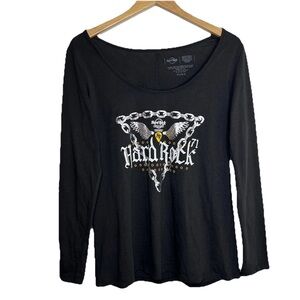 Hard Rock Casino Sacramento Women’s Black Long Sleeve Shirt Size XL Wide Neck
